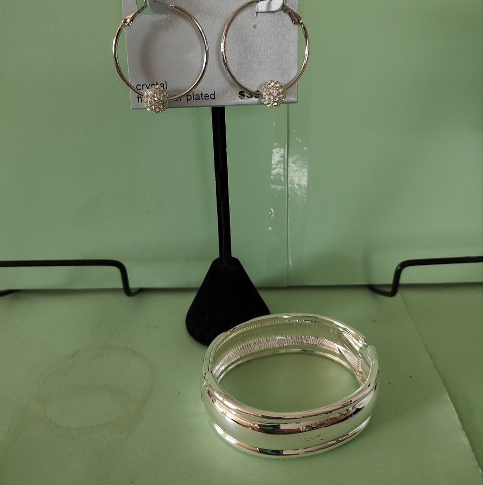 Silver Plated Hoop Earrings and Bracelet Set